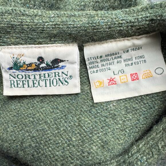 Vintage Northern Reflections Fair Isle Wool Cardigan Sweater Green Size Large - Picture 10 of 11
